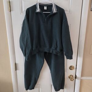 PINK Victoria's Secret Sweatsuit Jogger set Y2K Medium Green Sweatshirt & Pants